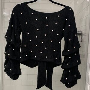 Chic Black Sweater with Pearl Details